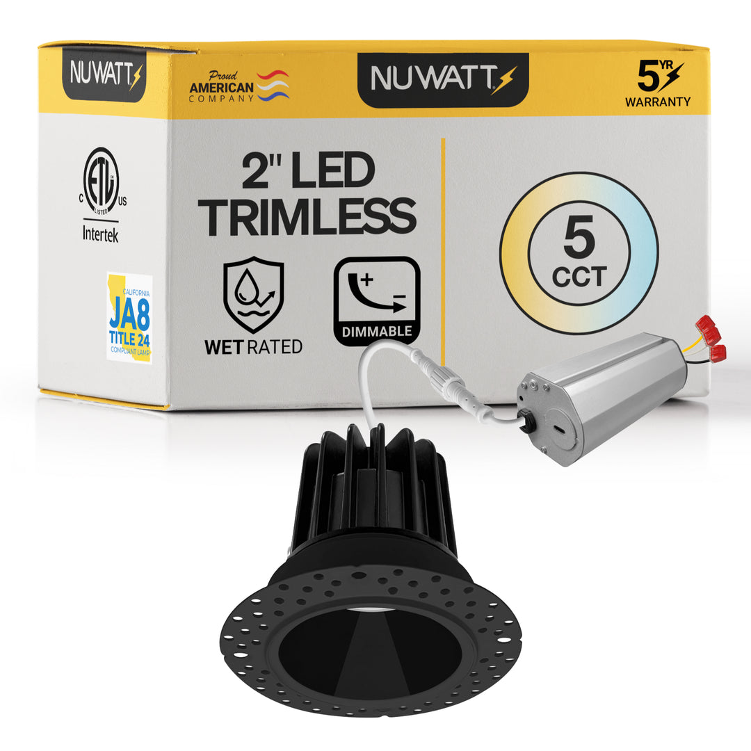 2 Inch Black Trimless Recessed Lighting - 8W - 600 Lumens - 120V