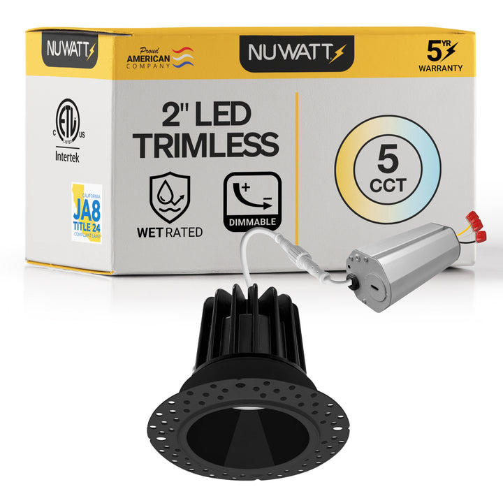 2 Inch Black Trimless Recessed Lighting - 8W - 600 Lumens - 120V