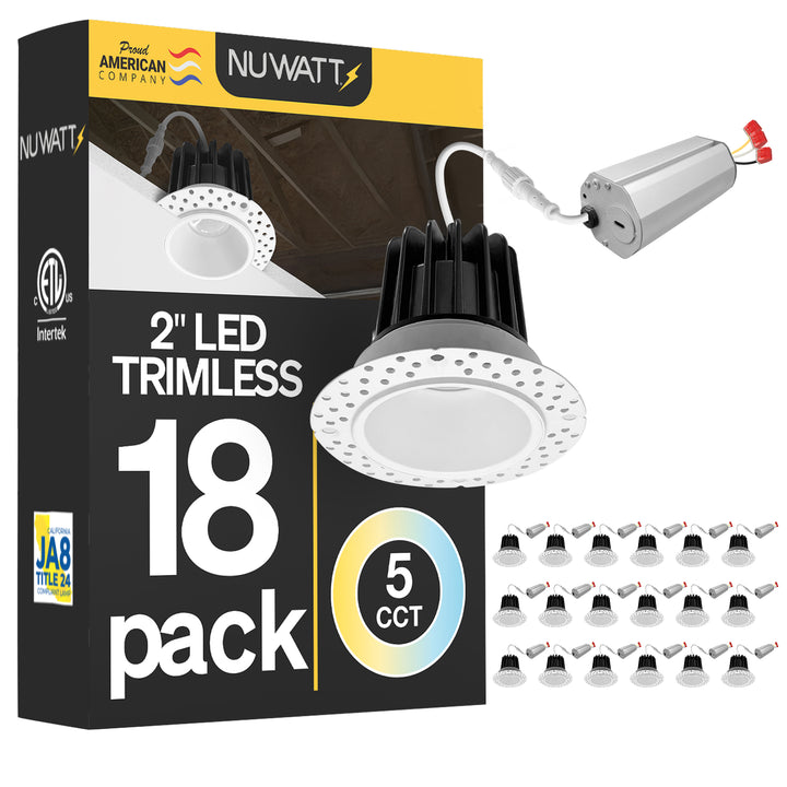 2 Inch White Trimless Recessed Lighting - 8W - 600 Lumens - 120V