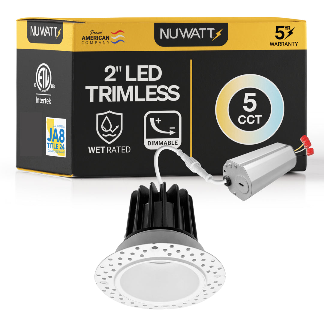 2 Inch White Trimless Recessed Lighting - 8W - 600 Lumens - 120V