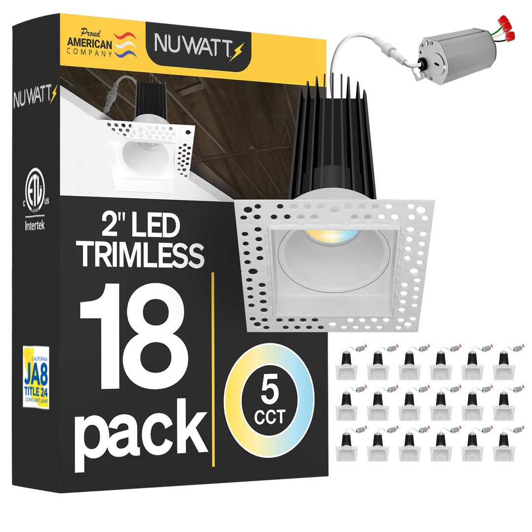 2 Inch White Square Trimless Recessed Lighting - 15W - 1,000 Lumens - 120V