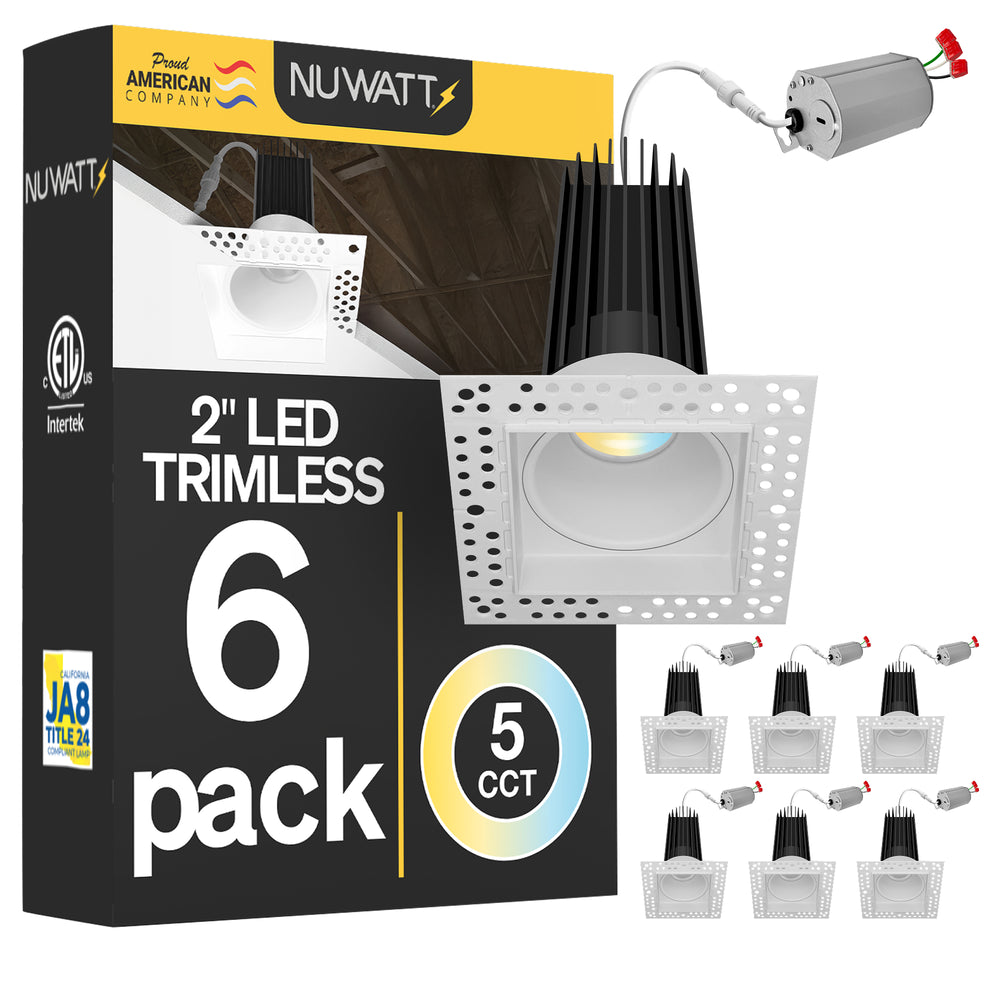 2 Inch White Square Trimless Recessed Lighting - 15W - 1,000 Lumens - 120V