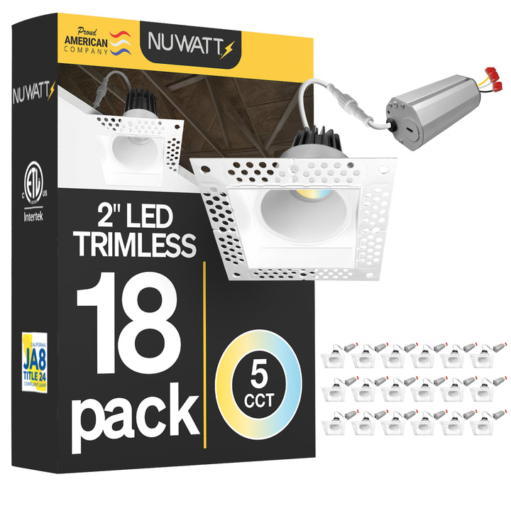 2 Inch White Square Trimless Recessed Lighting - 8W - 600 Lumens - 120V