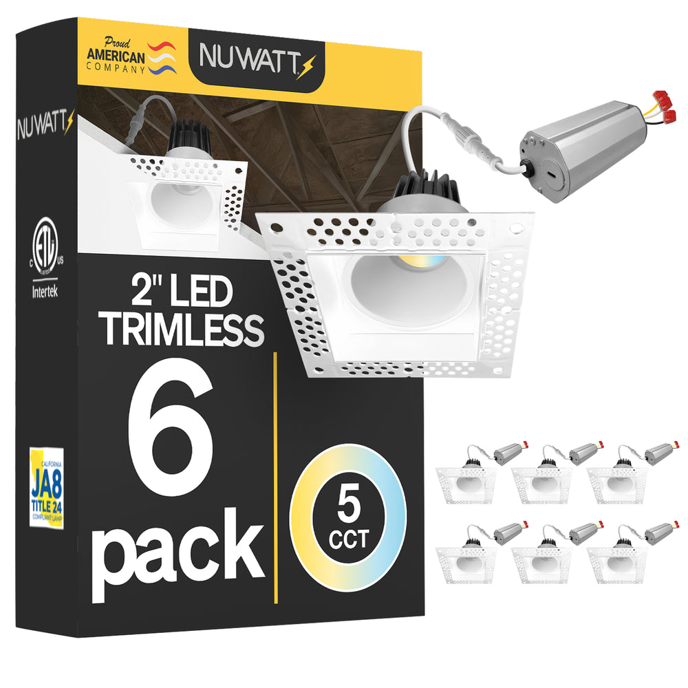 2 Inch White Square Trimless Recessed Lighting - 8W - 600 Lumens - 120V