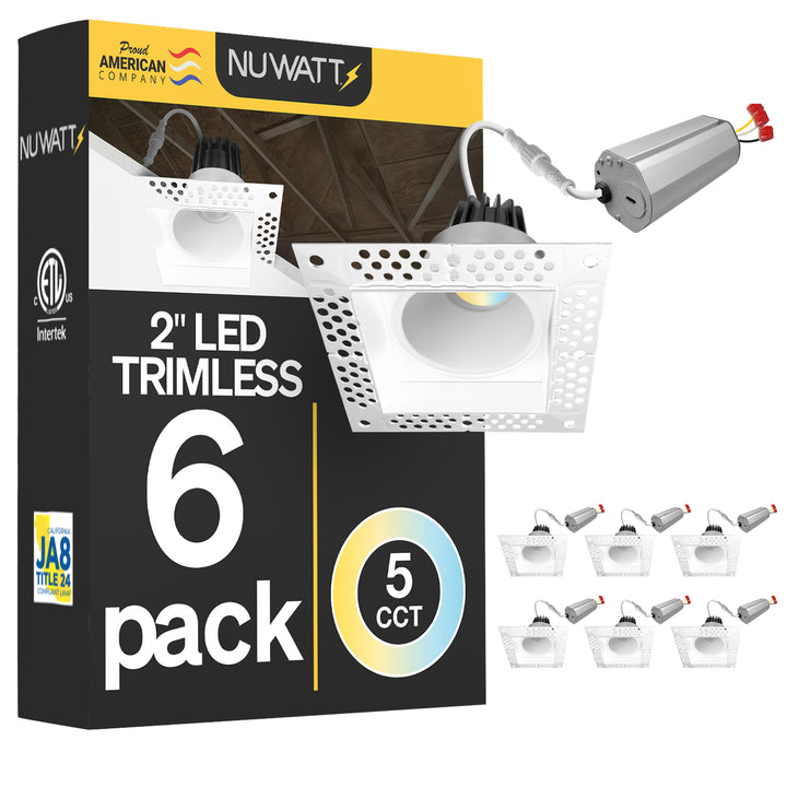 2 Inch White Square Trimless Recessed Lighting - 8W - 600 Lumens - 120V
