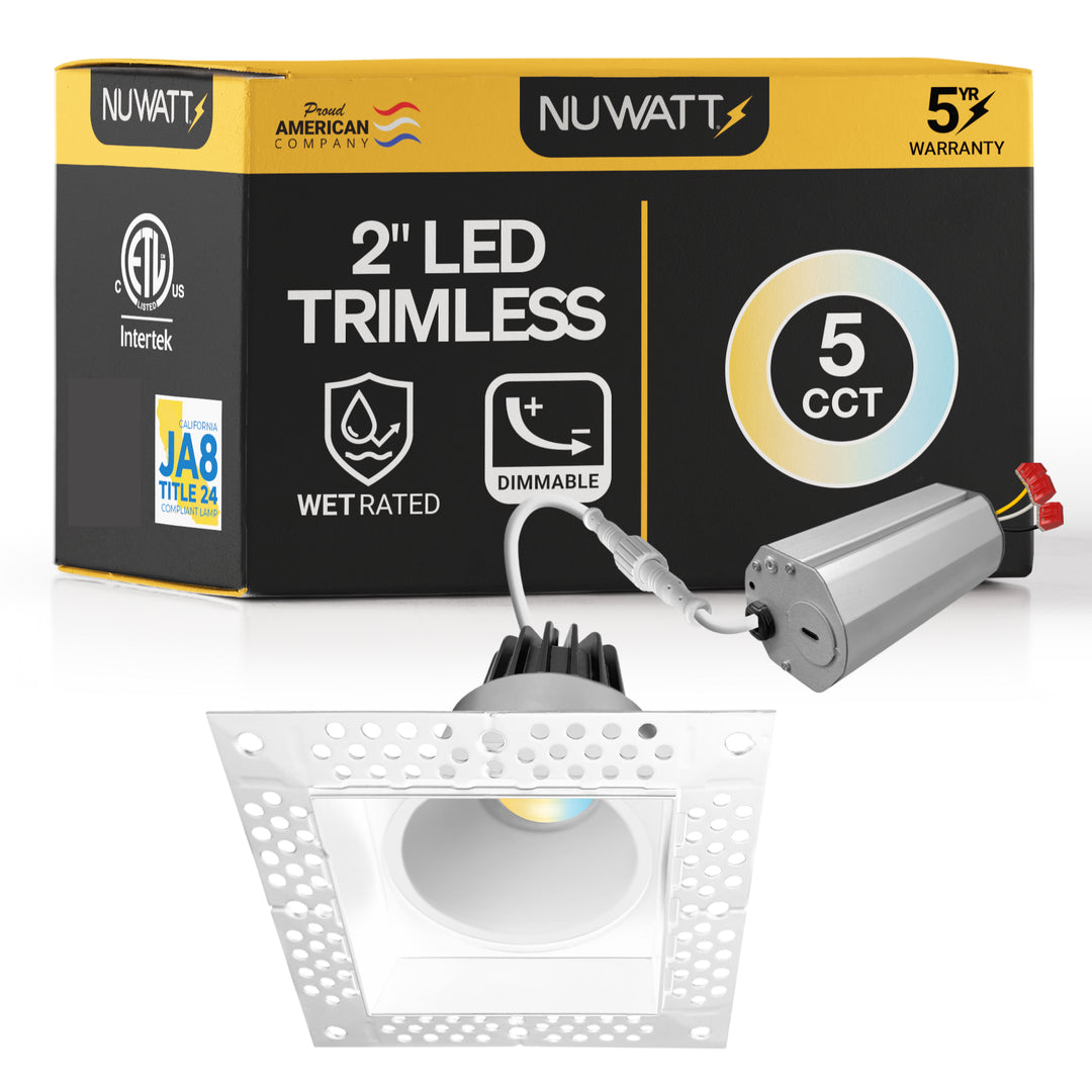 2 Inch White Square Trimless Recessed Lighting - 8W - 600 Lumens - 120V