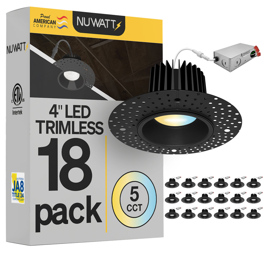 4 Inch Black Trimless Recessed Lighting - 15W - 1,000 Lumens - 120V