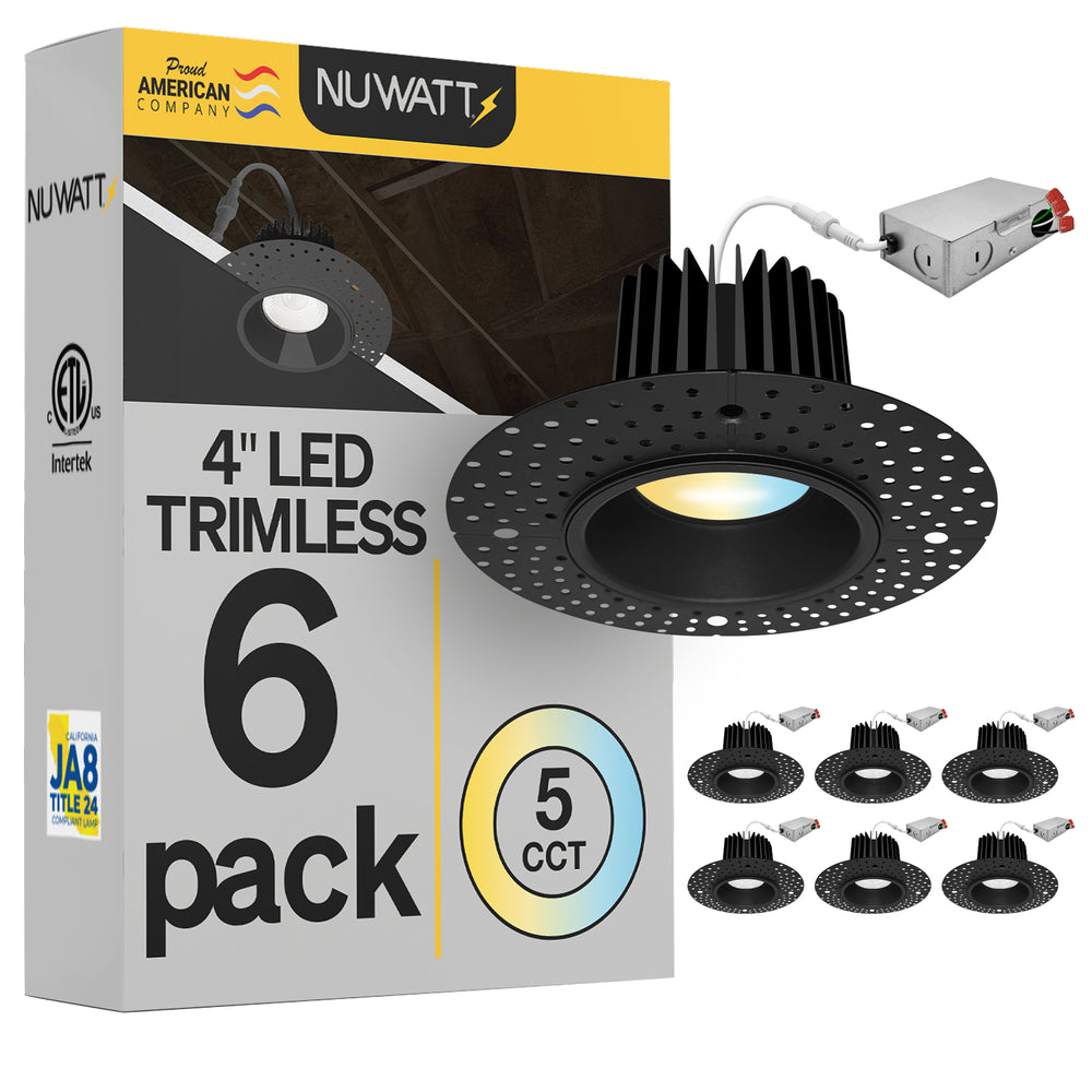 4 Inch Black Trimless Recessed Lighting - 15W - 1,000 Lumens - 120V