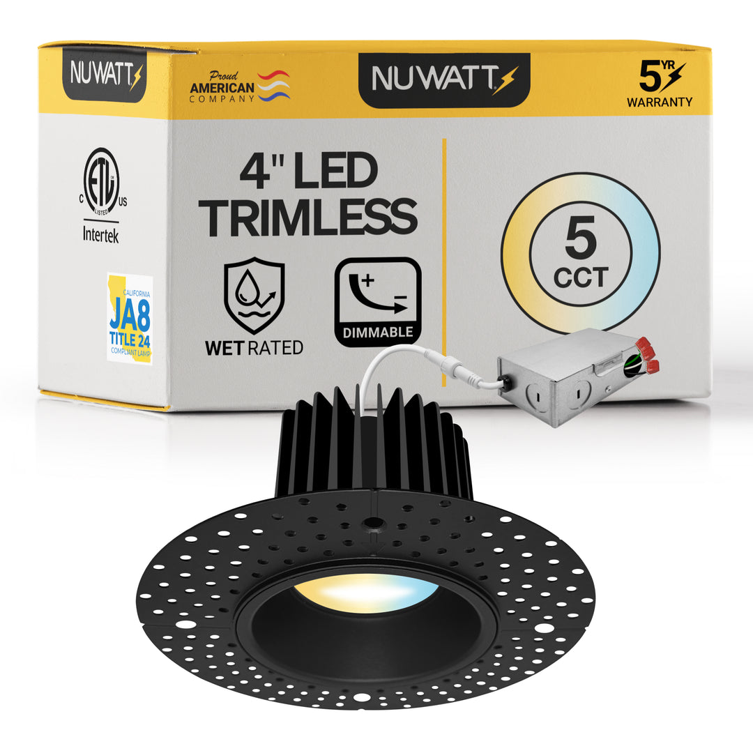 4 Inch Black Trimless Recessed Lighting - 15W - 1,000 Lumens - 120V