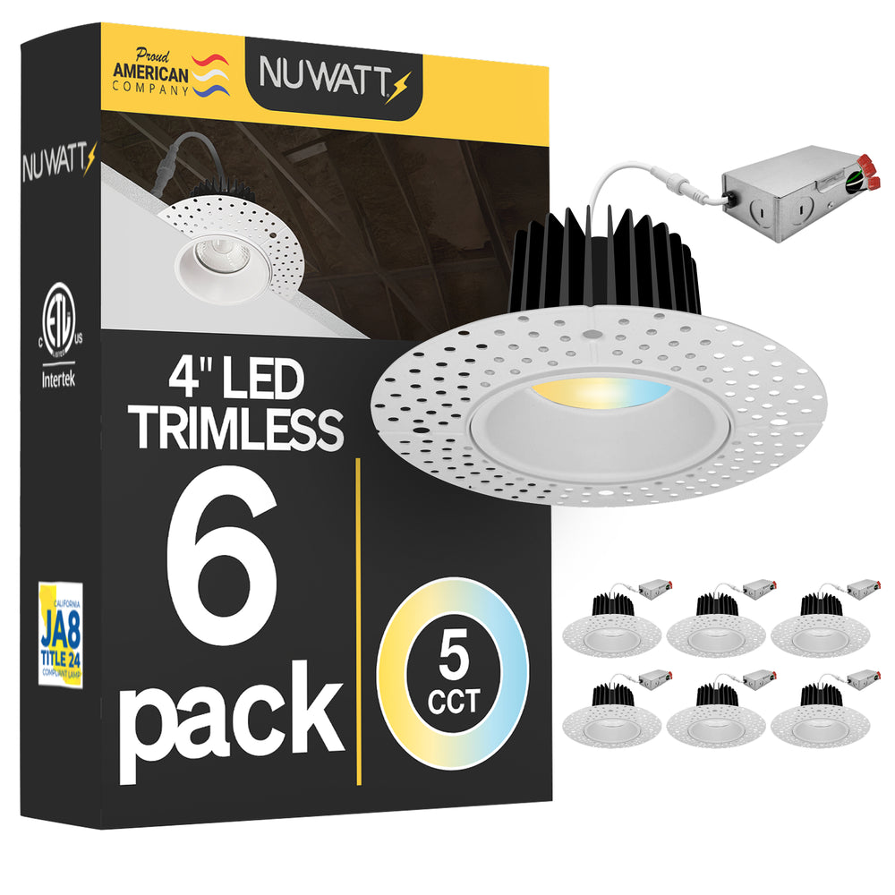 4 Inch White Trimless Recessed Lighting - 15W - 1,000 Lumens - 120V