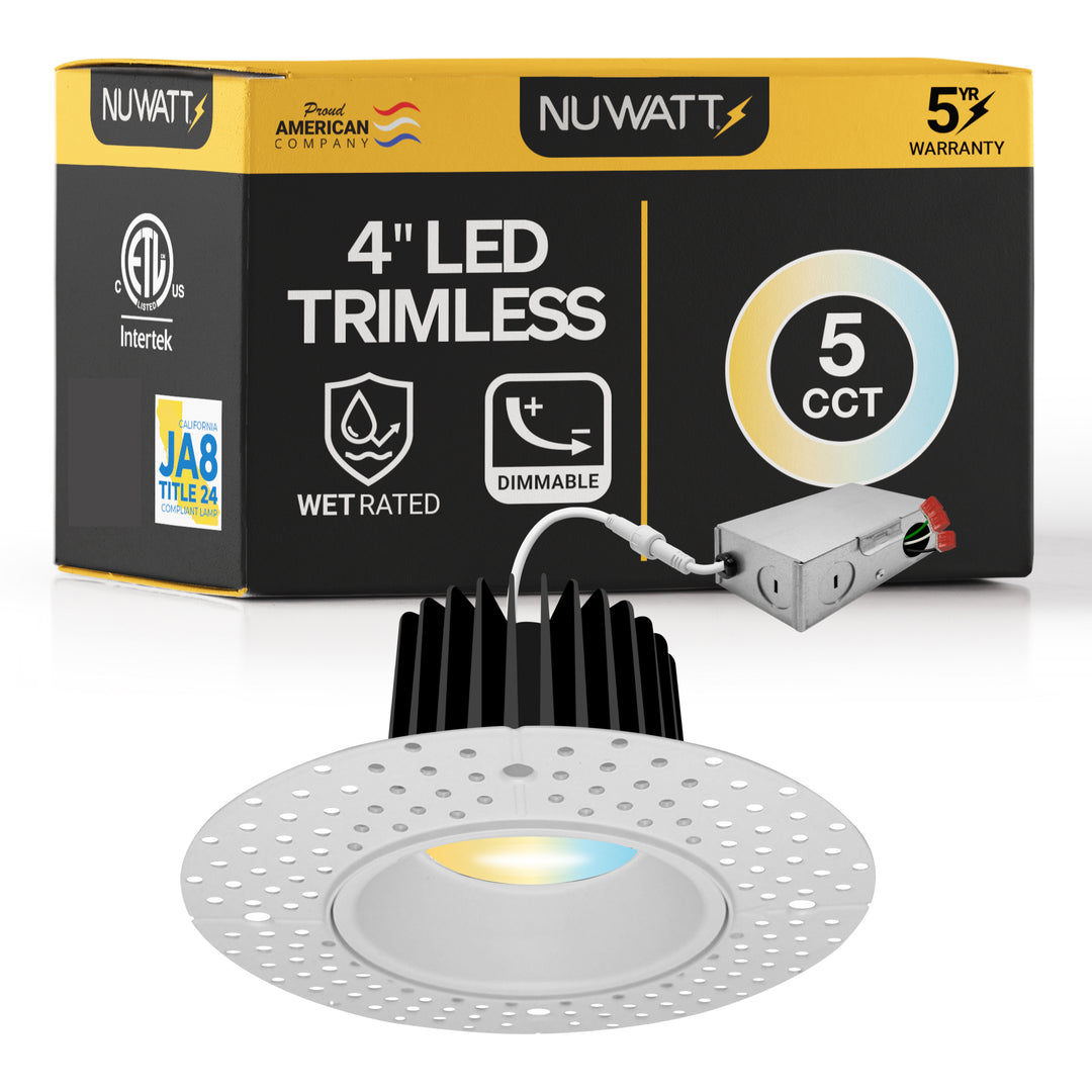 4 Inch White Trimless Recessed Lighting - 15W - 1,000 Lumens - 120V