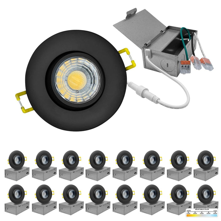 4" Inch Black Gimbal Recessed Light for Sloped Ceiling Canless LED Lighting - Damp Rated - 5CCT 2700K-5000K - 750LM