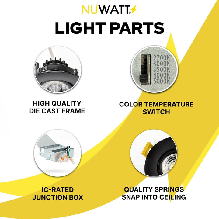4" Inch Black Gimbal Recessed Light for Sloped Ceiling Canless LED Lighting - Damp Rated - 5CCT 2700K-5000K - 750LM