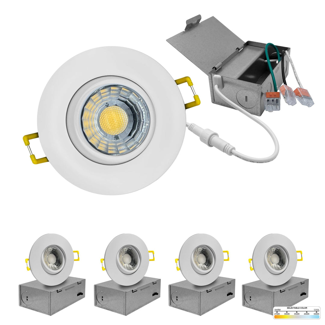4" Inch Gimbal Recessed Light for Sloped Ceiling Canless LED Lighting - Damp Rated - 5CCT 2700K-5000K - 750LM