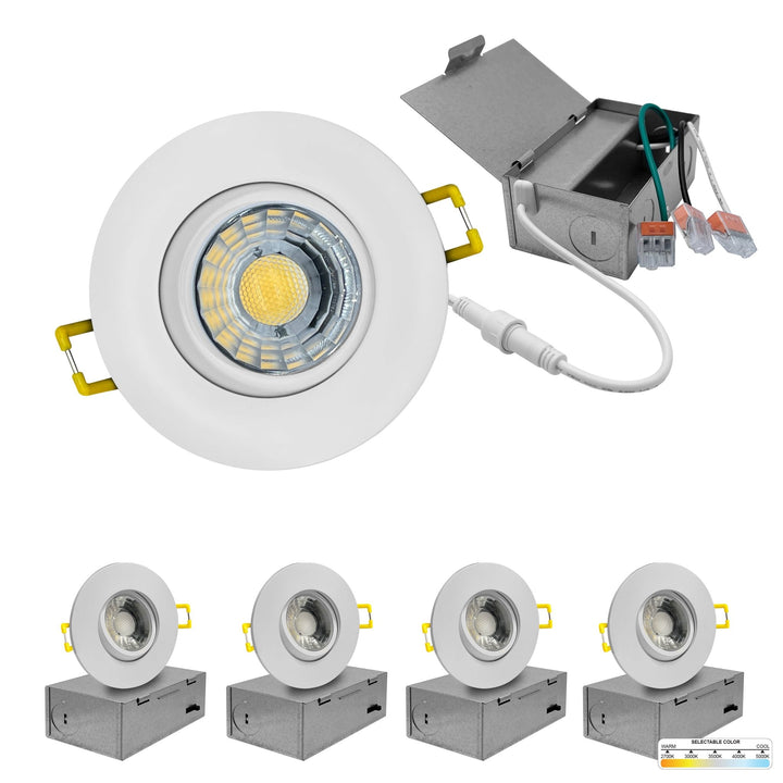 4" Inch Gimbal Recessed Light for Sloped Ceiling Canless LED Lighting - Damp Rated - 5CCT 2700K-5000K - 750LM
