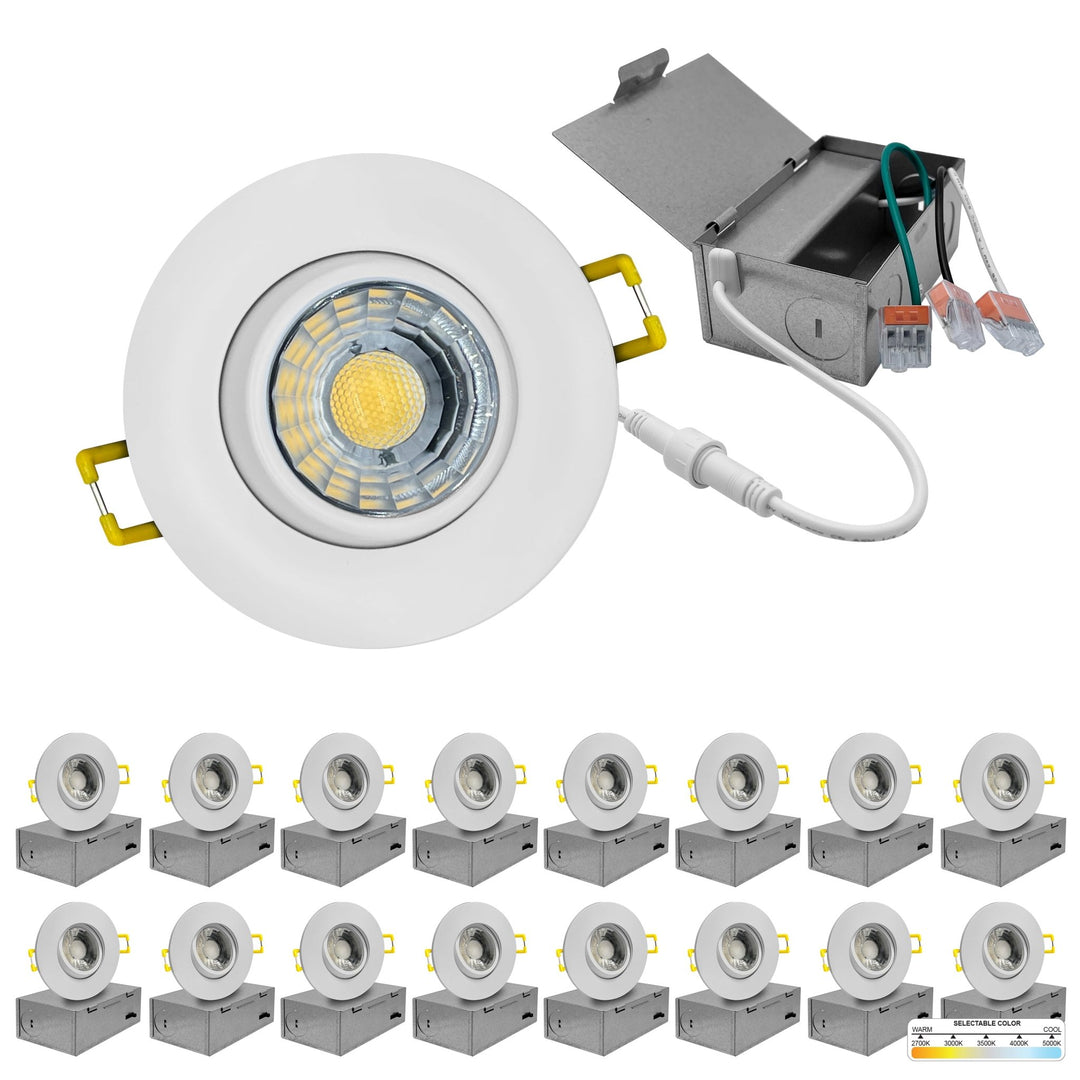 4" Inch Gimbal Recessed Light for Sloped Ceiling Canless LED Lighting - Damp Rated - 5CCT 2700K-5000K - 750LM