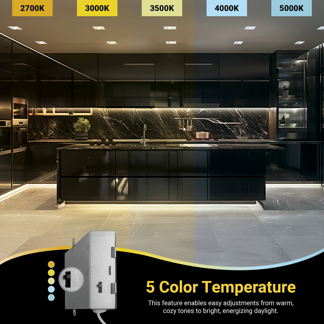 3" Inch Square Gimbal Recessed Light for Sloped Ceiling Canless LED Lighting - Wet Rated - 5CCT 2700K-5000K - 600LM