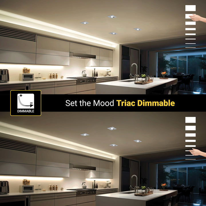 3" Inch Square Gimbal Recessed Light for Sloped Ceiling Canless LED Lighting - Wet Rated - 5CCT 2700K-5000K - 600LM