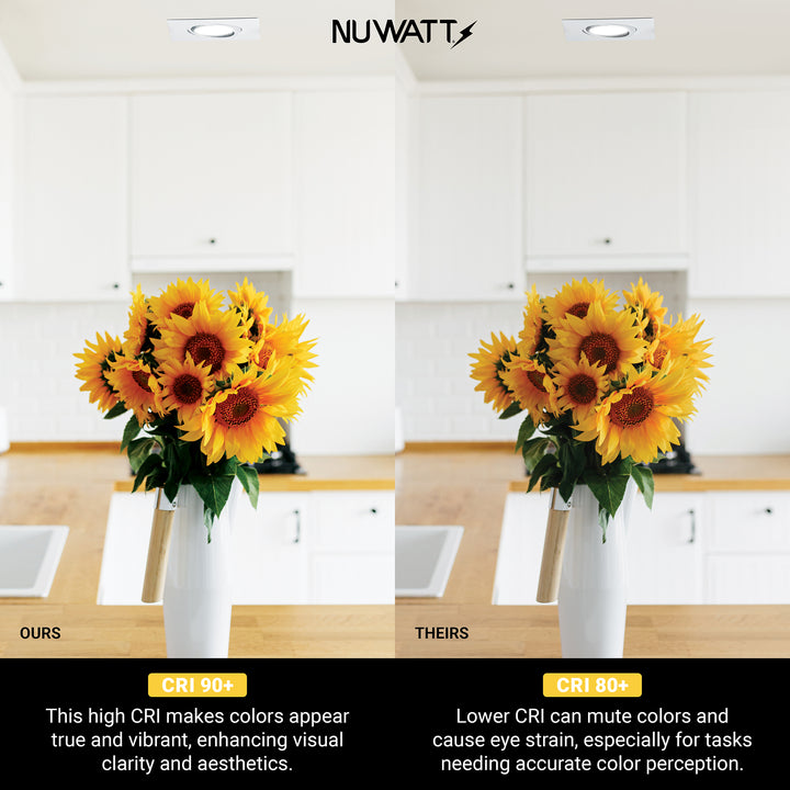3" Inch Square Gimbal Recessed Light for Sloped Ceiling Canless LED Lighting - Wet Rated - 5CCT 2700K-5000K - 600LM