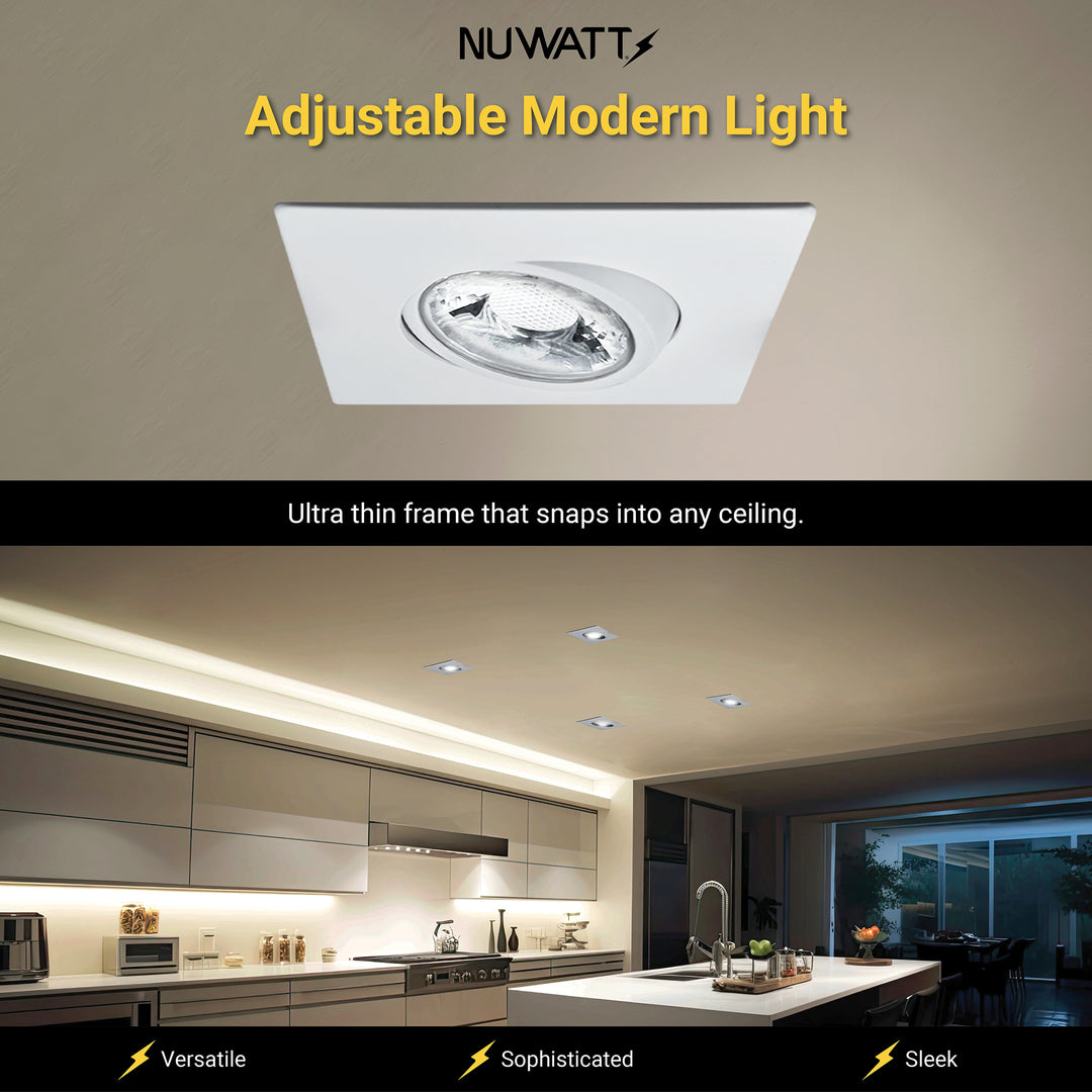 3" Inch Square Gimbal Recessed Light for Sloped Ceiling Canless LED Lighting - Wet Rated - 5CCT 2700K-5000K - 600LM