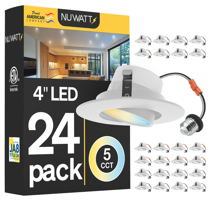 4 Inch LED Gimbal Recessed Lighting for Sloped Ceilings - 5CCT 2700-5000K - 750LM - CRI 90 Adjustable Can Lights - 10W - Wet Rated - Aluminum Housing
