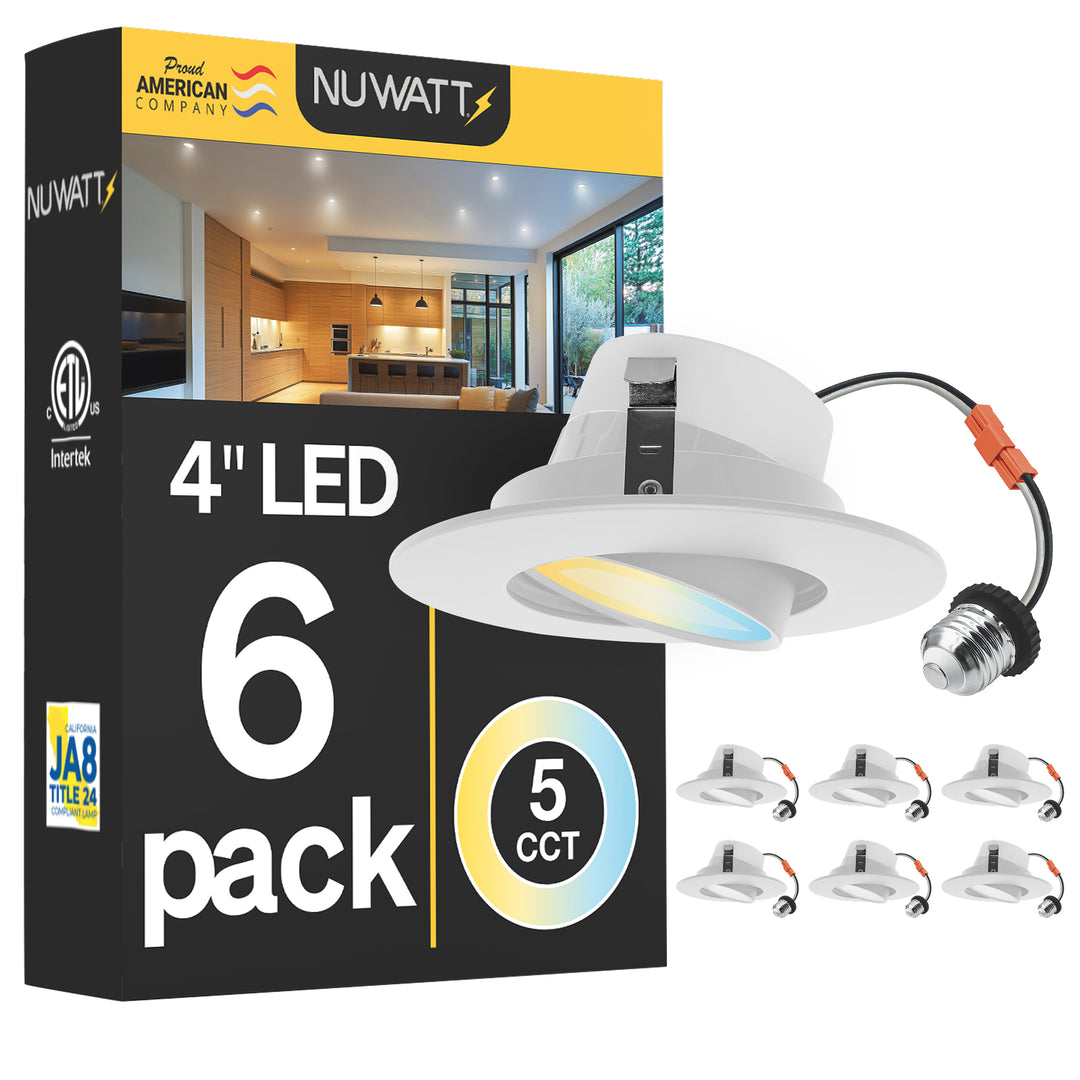 4 Inch LED Gimbal Recessed Lighting for Sloped Ceilings - 5CCT 2700-5000K - 750LM - CRI 90 Adjustable Can Lights - 10W - Wet Rated - Aluminum Housing
