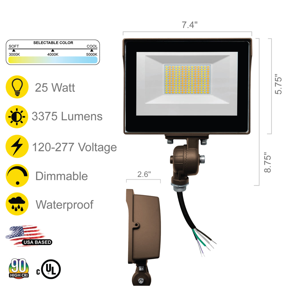 NUWATT LED Outdoor Flood Light - Dusk to Dawn Photocell Installed - 25W - Waterproof LED Flood Light - Dimmable Flood Light - 1/2" Knuckle Mount - 3375 Lumens - 3CCT Color Selectable LED Flood Light - 100-277V | | Nuwatt Lighting