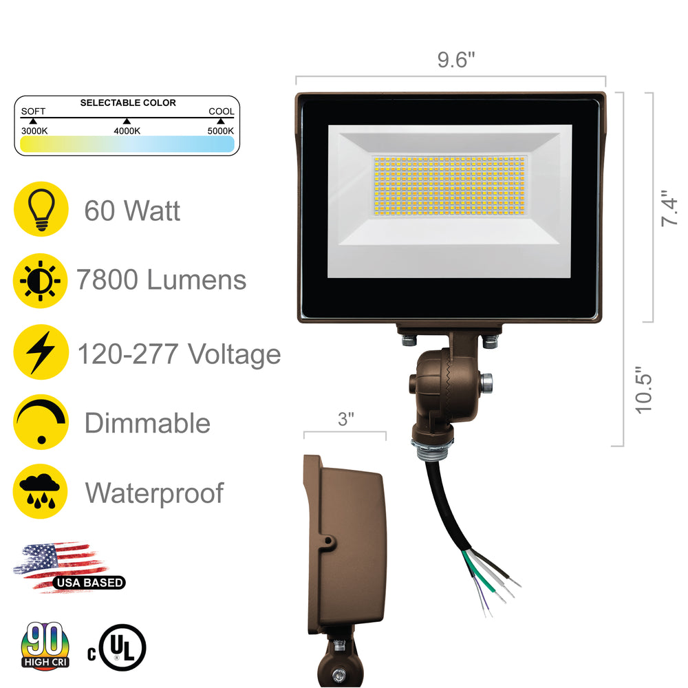 NUWATT LED Outdoor Flood Light - Dusk to Dawn Photocell Installed - 60W - 7800 Lumens - Waterproof LED Flood Light - Dimmable Flood Light - 1/2" Knuckle Mount - 3CCT Color Selectable LED Flood Light - 100-277V | | Nuwatt Lighting