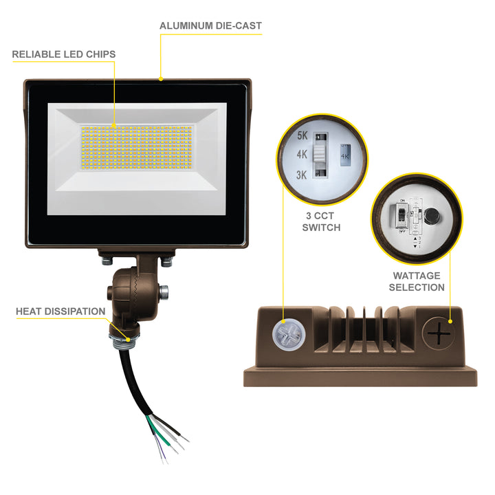 NUWATT LED Outdoor Flood Light - Dusk to Dawn Photocell Installed - 60W - 7800 Lumens - Waterproof LED Flood Light - Dimmable Flood Light - 1/2" Knuckle Mount - 3CCT Color Selectable LED Flood Light - 100-277V | | Nuwatt Lighting