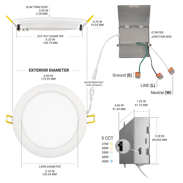 6" Inch White Adjustable Round Recessed LED Ceiling Light - 5 Kelvin Temperatures (5CCT) - 12 Watt - 900 Lumens - Dimmable | Adjustable Downlights | Nuwatt Lighting