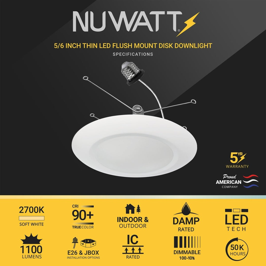 5/6" Inch LED Disk Lights Dual Installation 6" Can Lights or Surface Mount Disk Downlights - 2700K Soft White - 1100LM