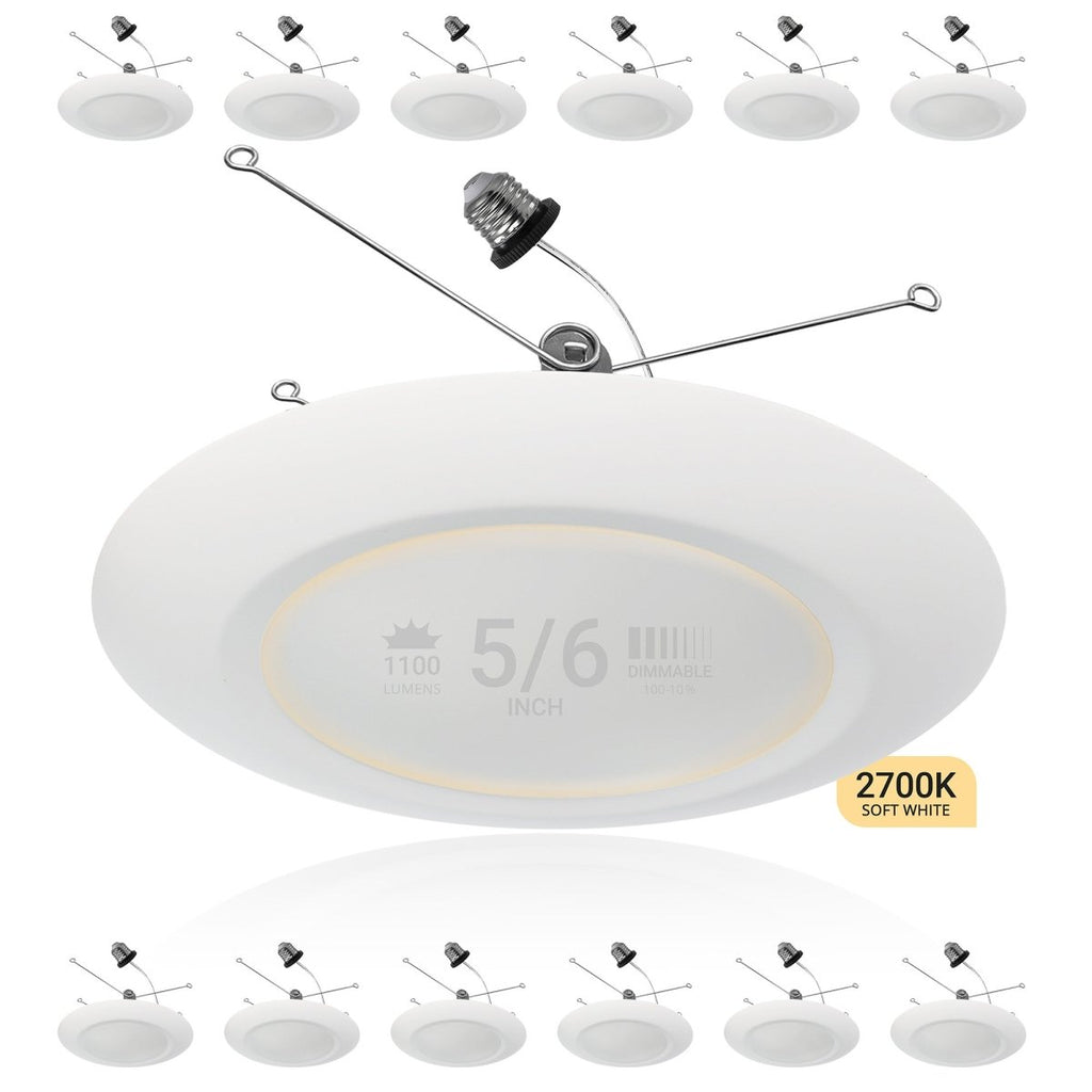 5/6" Inch LED Disk Lights Dual Installation 6" Can Lights or Surface Mount Disk Downlights - 2700K Soft White - 1100LM