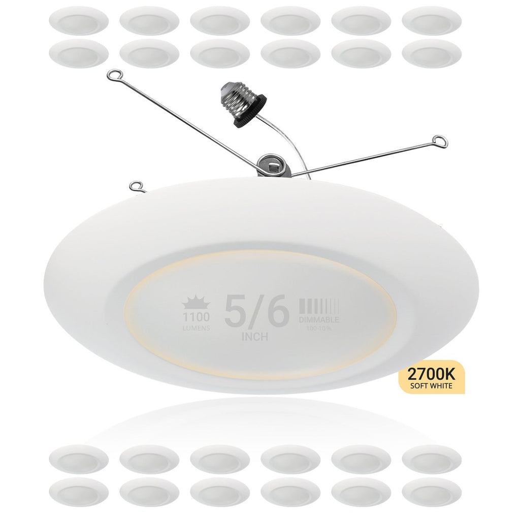 5/6" Inch LED Disk Lights Dual Installation 6" Can Lights or Surface Mount Disk Downlights - 2700K Soft White - 1100LM