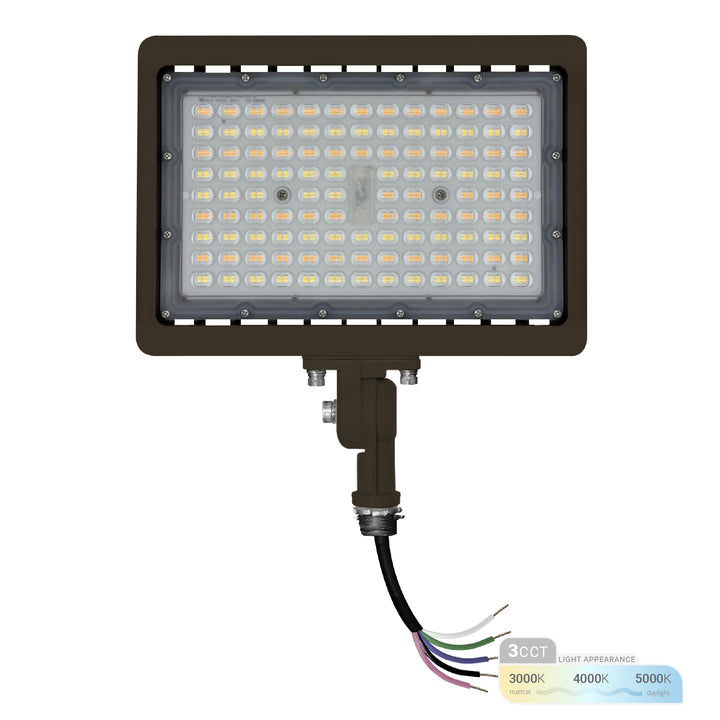 Bronze LED Flood Light Outdoor Security Lighting - 80W/70W/60W Selectable - Dusk to Dawn Photocell - Waterproof - 3CCT 3000K-5000K - 10800/9450/8100 Lumen Selectable - Knuckle Mount - 0-10V Dimmable