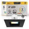 4" Inch Black Square Recessed Lighting Retrofit Can Lights - Wet Rated - 5CCT 2700K-5000K - 750LM