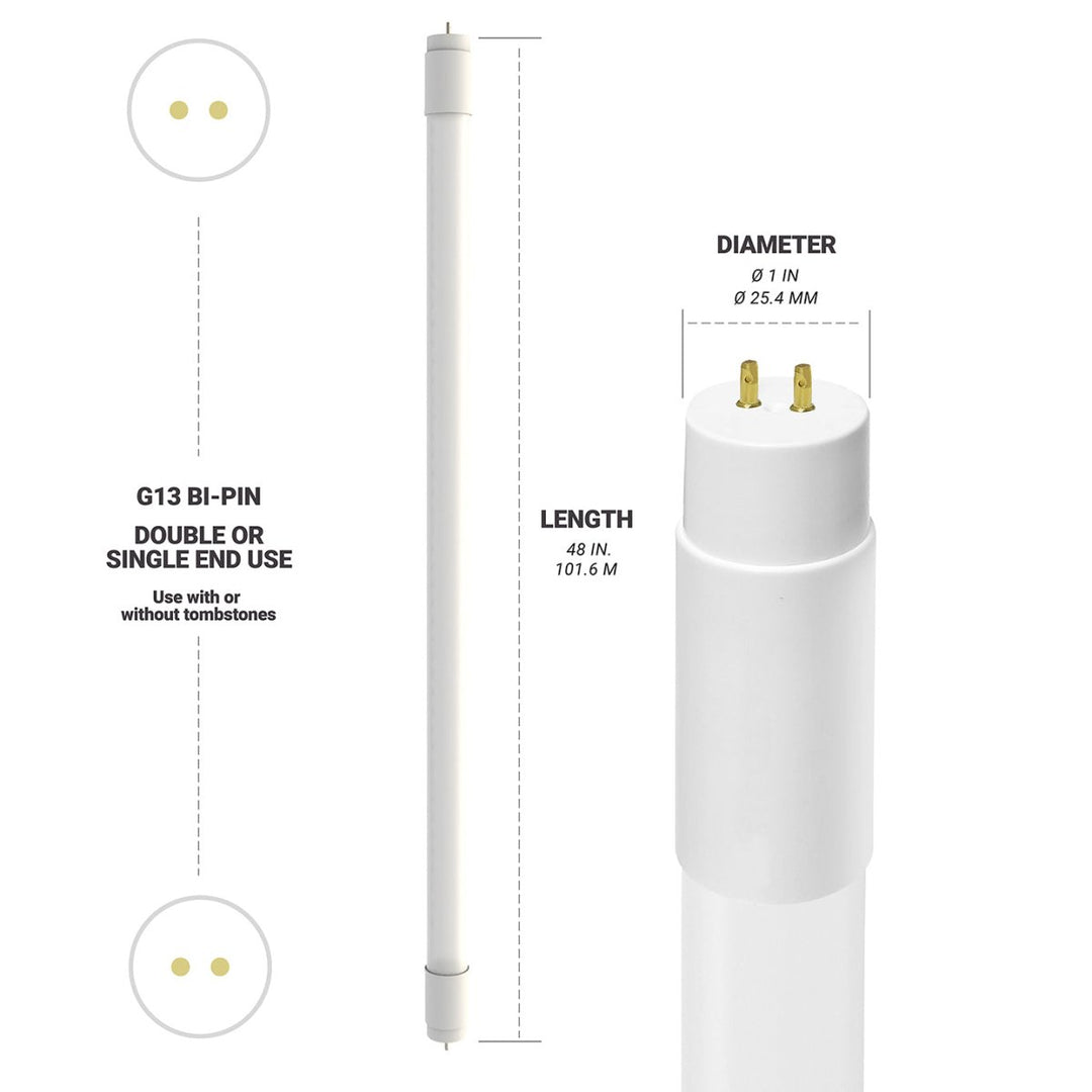 T8 LED Tube Lights 4FT - 3500K - Type A&B - Plug and Play or Ballast Bypass - 18W - 2200LM - Double Ended - 30 Pack