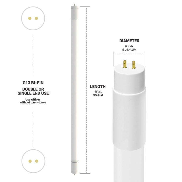 T8 LED Tube Lights 4FT - 3500K - Type A&B - Plug and Play or Ballast Bypass - 18W - 2200LM - Double Ended - 30 Pack