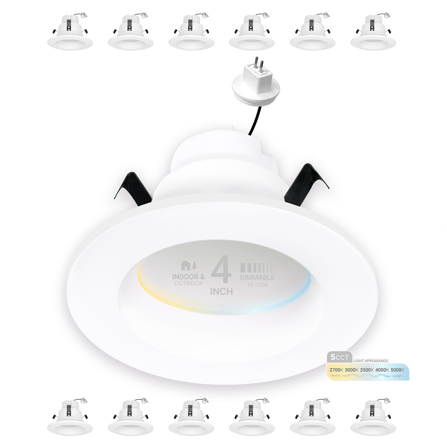 NUWATT 4 inch MR16 Retrofit LED 12V Recessed Light - 5CCT Selectable 2700K/3000K/3500K/4000K/5000K - 10W - 600 Lumens - Dimmable Low Voltage LED