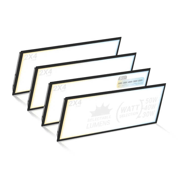 Black 2x4 LED Drop Ceiling Lights Backlit Panel - 5CCT 3000K-6500K - 5500LM - 4 Pack