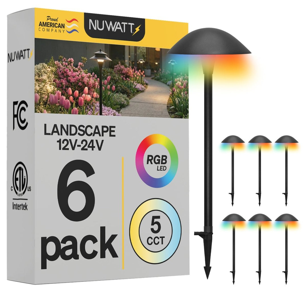 Dome Top Black LED Low Voltage Pathway Lights for Front Yard - RGBW Color Changing + 5 CCT - 21 Inch Stem - Black Finish