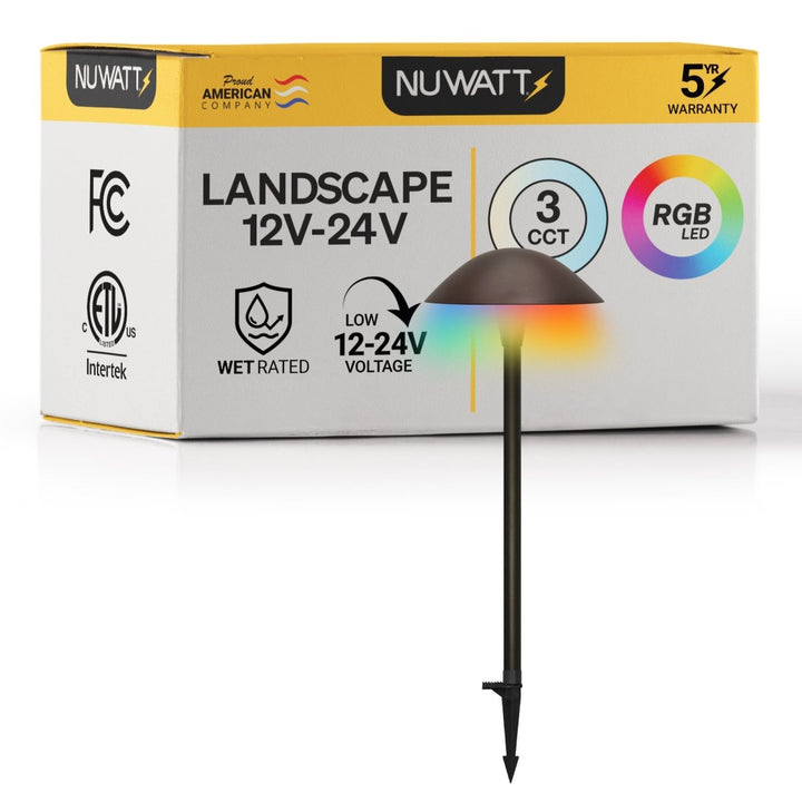 Dome Top Bronze LED Low Voltage Pathway Lights for Front Yard - RGBW Color Changing + 5 CCT - 21 Inch Stem - Bronze Finish