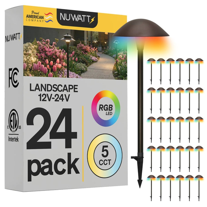 Dome Top Bronze LED Low Voltage Pathway Lights for Front Yard - RGBW Color Changing + 5 CCT - 21 Inch Stem - Bronze Finish