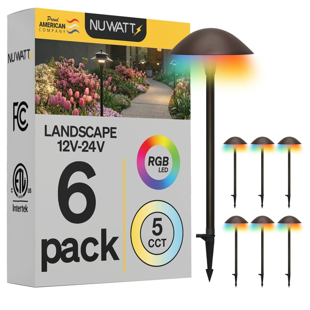 Dome Top Bronze LED Low Voltage Pathway Lights for Front Yard - RGBW Color Changing + 5 CCT - 21 Inch Stem - Bronze Finish