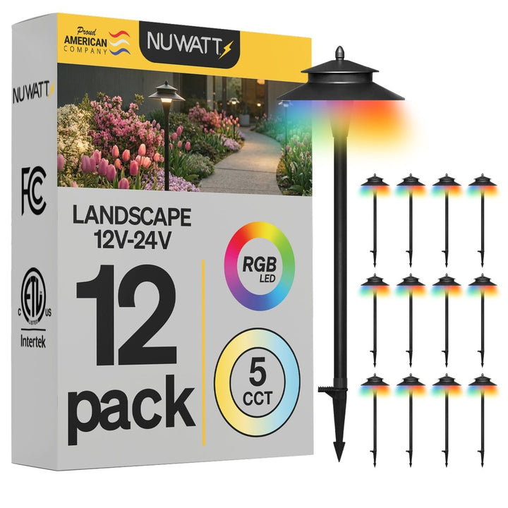 Double Top Black LED Low Voltage Pathway Lights for Front Yard - RGBW Color Changing + 5 CCT - 21 Inch Stem - Black Finish