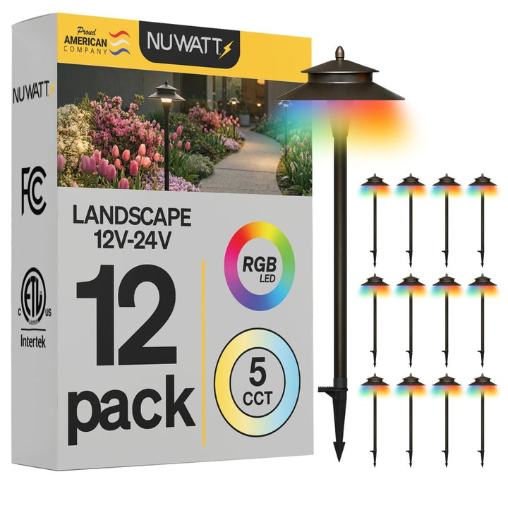 Double Top Bronze LED Low Voltage Pathway Lights for Front Yard - RGBW Color Changing + 5 CCT - 21 Inch Stem - Bronze Finish