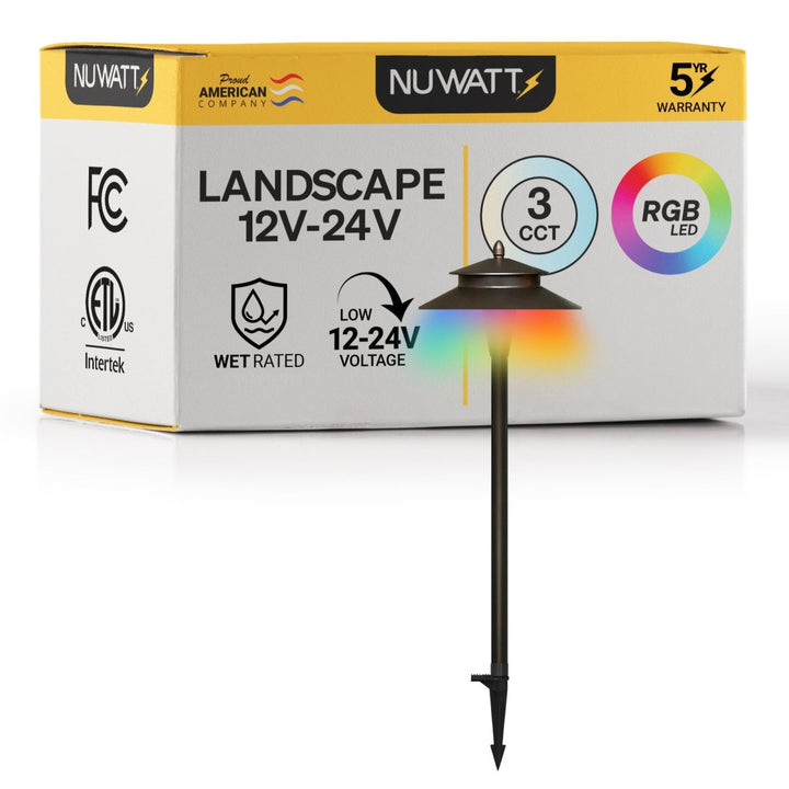 Double Top Bronze LED Low Voltage Pathway Lights for Front Yard - RGBW Color Changing + 5 CCT - 21 Inch Stem - Bronze Finish