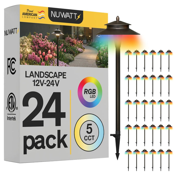 Double Top Bronze LED Low Voltage Pathway Lights for Front Yard - RGBW Color Changing + 5 CCT - 21 Inch Stem - Bronze Finish