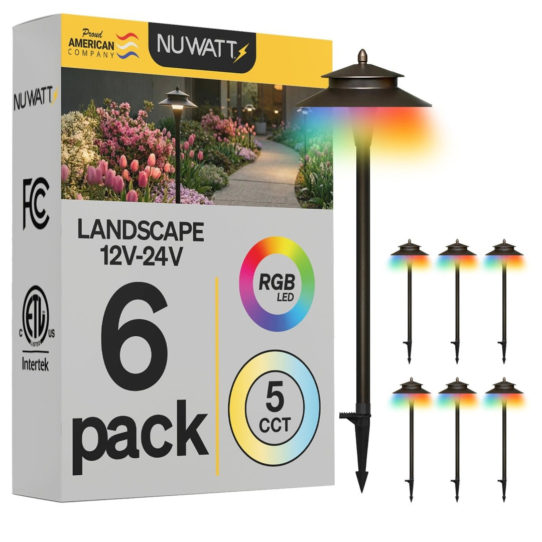 Double Top Bronze LED Low Voltage Pathway Lights for Front Yard - RGBW Color Changing + 5 CCT - 21 Inch Stem - Bronze Finish