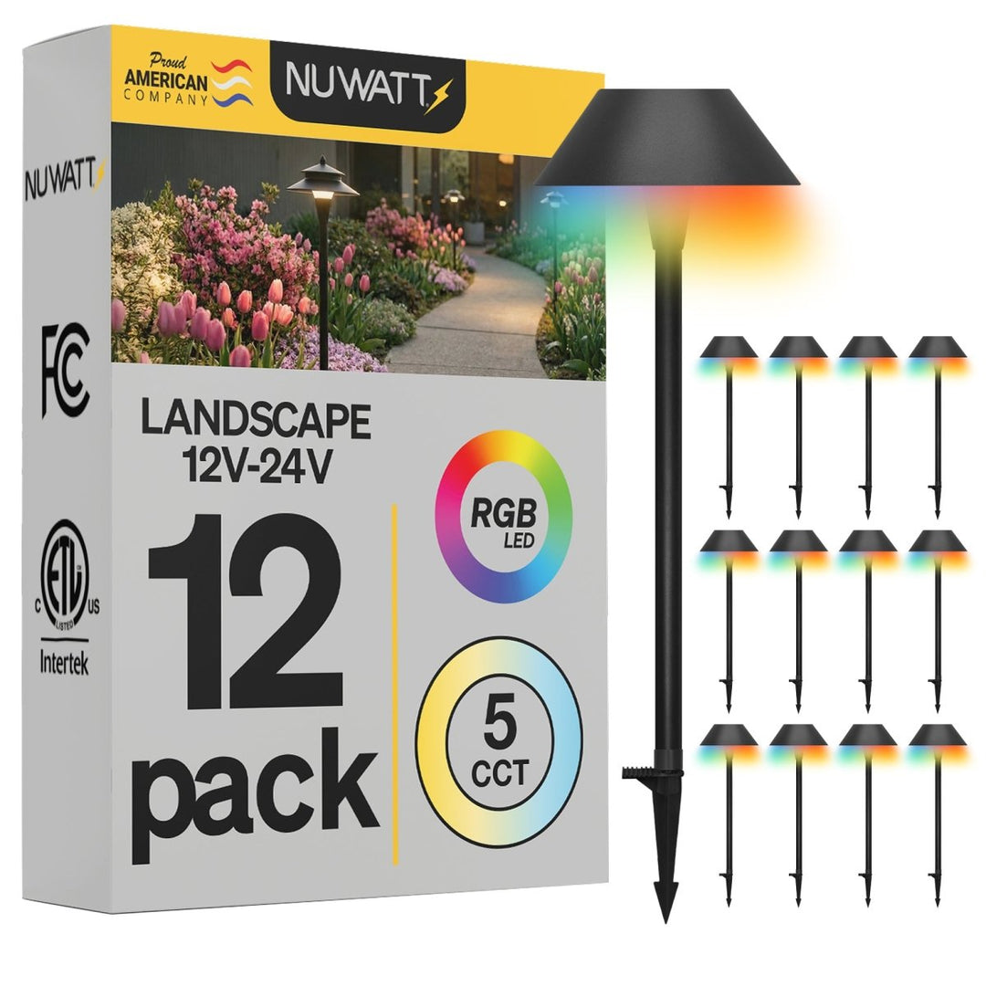 Flat Head Black LED Low Voltage Pathway Lights for Front Yard - RGBW Color Changing + 5 CCT - 21 Inch Stem - Black Finish