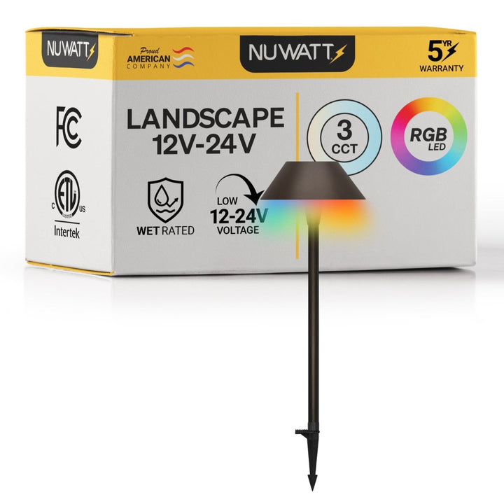 Flat Head Bronze LED Low Voltage Pathway Lights for Front Yard - RGBW Color Changing + 5 CCT - 21 Inch Stem - Bronze Finish